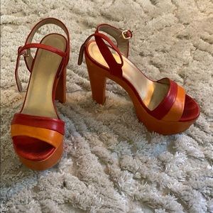 Stuart Weitzman Red Leather Platform Sandals